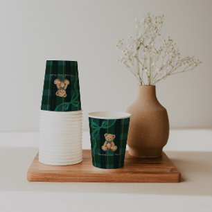 Klassieke teddybeer geruite polo baby shower papieren bekers