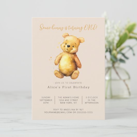 Klassieke Teddybeer | Neutro Minimalistische Verja Kaart (Staand voorkant)