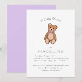 Klassieke Teddybeer Paarse Baby shower Kaart