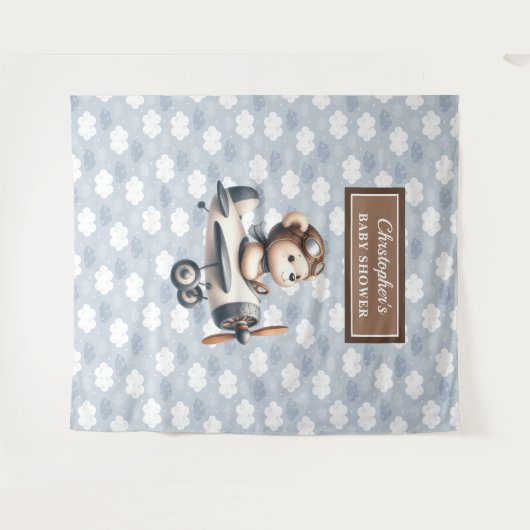 Klassieke teddybeer piloot baby shower fotowand wandkleed (Voorkant (horizontaal))