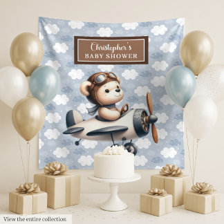 Klassieke teddybeer piloot baby shower fotowand wandkleed