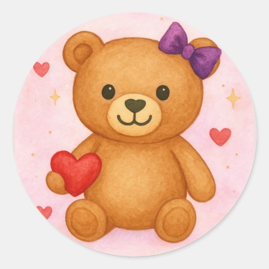 Klassieke teddybeer ronde sticker (Voorkant)