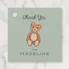 Klassieke Teddybeer Sage Green Baby shower Bedankjes Labels