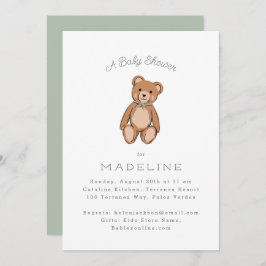 Klassieke Teddybeer Sage Green Baby shower Kaart