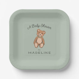 Klassieke Teddybeer Sage Green Baby shower Papieren Bordje