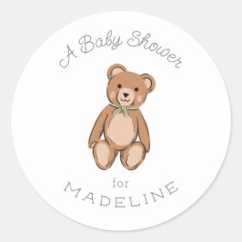 Klassieke Teddybeer Sage Green Baby shower Ronde Sticker