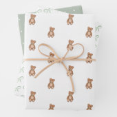 Klassieke Teddybeer Sage Green Bow Baby shower Inpakpapier Vel (In situ)