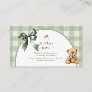 Klassieke teddybeer saliegroen geruite display sho informatiekaartje