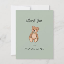 Klassieke teddybeer saliegroene baby shower bedankkaart