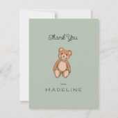 Klassieke teddybeer saliegroene babyshower bedankkaart (Voorkant)