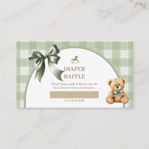 Klassieke teddybeer saliegroene geruite luierloter informatiekaartje