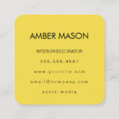 Klassieke tekst Eenvoudig Minimalistisch Geel Vierkante Visitekaartje (Achterkant)