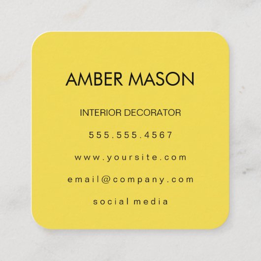 Klassieke tekst Eenvoudig Minimalistisch Geel Vierkante Visitekaartje (Achterkant)
