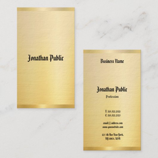 Klassieke tekst  Sjabloon Elegant Faux Gold Visitekaartje (Voorkant / Achterkant)