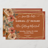 KLASSIEKE Terracotta Bloemen Waterverf Save Datum Kaart (Voorkant / Achterkant)