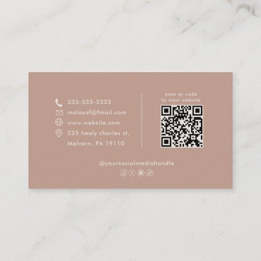 Klassieke Terracotta Boho Minimalist Therapeut Visitekaartje (Achterkant)