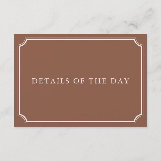 Klassieke terracotta & ecru bruiloft details informatiekaartje (Achterkant)