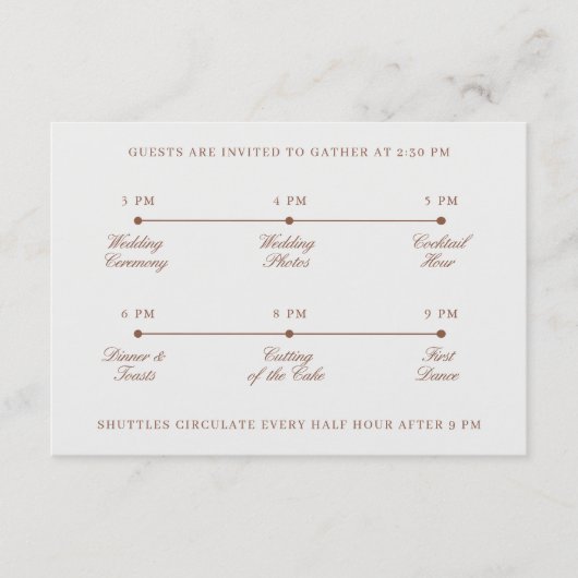 Klassieke Terracotta & Ecru Trouwdag Tijdlijn Informatiekaartje (Voorkant)