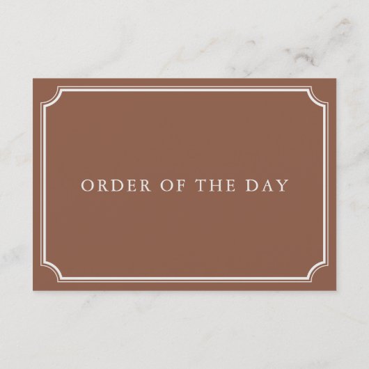 Klassieke Terracotta & Ecru Trouwdag Tijdlijn Informatiekaartje (Achterkant)