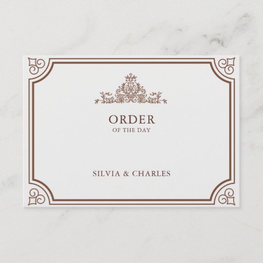 Klassieke Terracotta & Ecru Trouwtijdlijn Informatiekaartje (Voorkant)