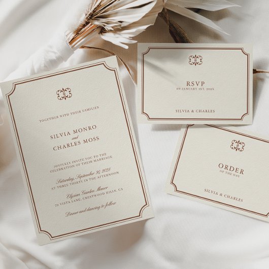 Klassieke Terracotta & Ecru Trouwtijdlijn Informatiekaartje