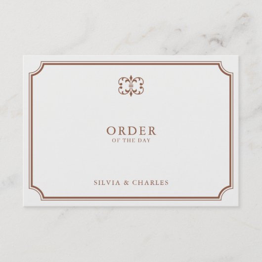 Klassieke Terracotta & Ecru Trouwtijdlijn Informatiekaartje (Voorkant)