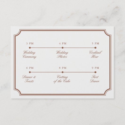 Klassieke Terracotta & Ecru Trouwtijdlijn Informatiekaartje (Achterkant)