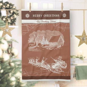 Klassieke Terracotta Kerstman Slee Reeën Kerstmis Theedoek