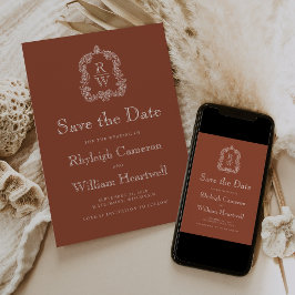 Klassieke Terracotta Monogram Crest Save The Date