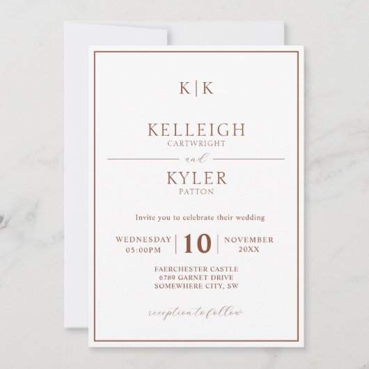 Klassieke Terracotta Monogram Foto Bruiloft Kaart (Voorkant)