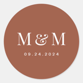 Klassieke Terracotta Monogram Typografie Trouwfees Ronde Sticker