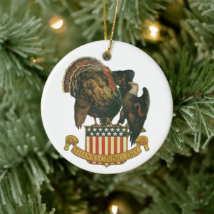 Klassieke Thanksgiving-kalkoen, adelaar, Amerikaan Keramisch Ornament