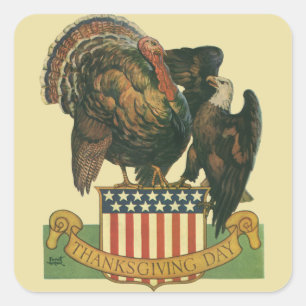 Klassieke Thanksgiving-kalkoen, adelaar, Amerikaan Vierkante Sticker