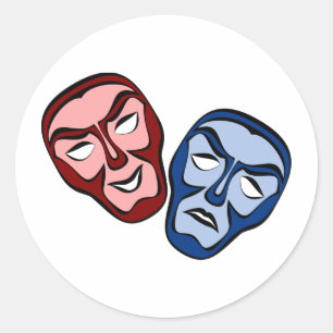 Klassieke theatergezichtmaskers ronde sticker
