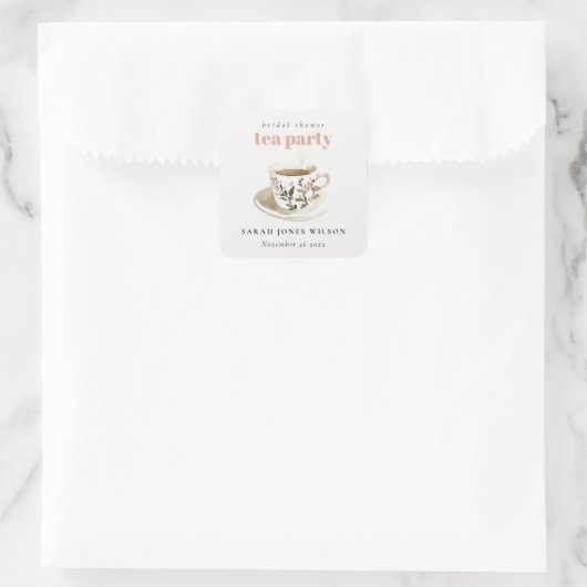 Klassieke theekop met bloemen Bruidsdouche Theevis Vierkante Sticker (Tas)