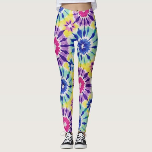 Klassieke Tie Dye Effect Naadloos Patroon Leggings (Voorkant)