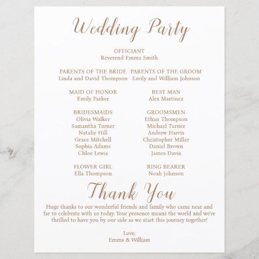 Klassieke tijdlijn bruiloft programma (Achterkant)