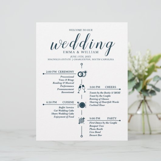 Klassieke tijdlijn bruiloft programma (Staand voorkant)