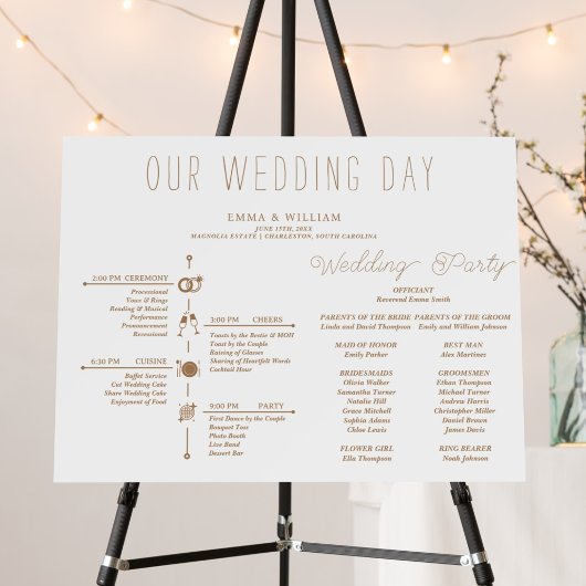 Klassieke tijdlijn bruiloft programma poster