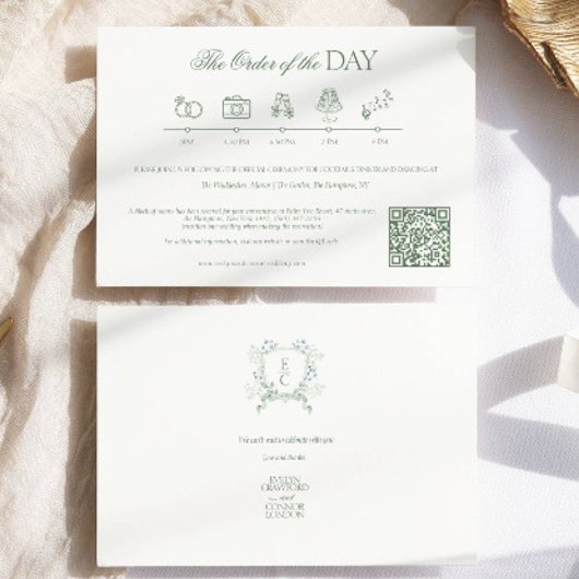 Klassieke Tijdlijn Monogram Crest Wedding Informatiekaartje