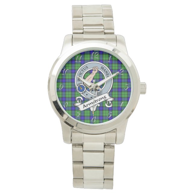 Klassieke Tijdloze Clan Armstrong Badge Tartan Sch Horloge (Voorkant)