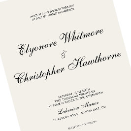 Klassieke Tijdloze Ivoren Calligrafie Bruiloft Kaart