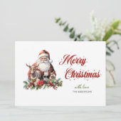 Klassieke tijdloze Kerstman met rendier | hulst Feestdagenkaart (Staand voorkant)