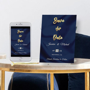 Klassieke Tijdloze Marine Gouden Huwelijk Eenvoudi Save The Date