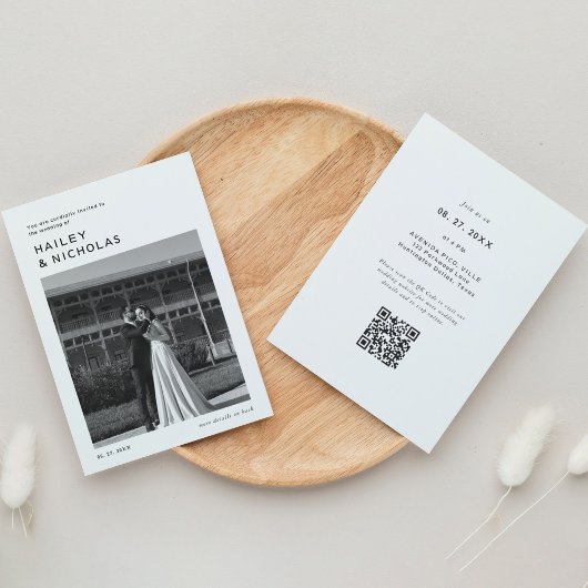Klassieke tijdloze typografie QR code foto bruilof Kaart