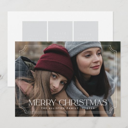 Klassieke tijdloze vrolijke kerstvakantie foto feestdagenkaart (Voorkant / Achterkant)