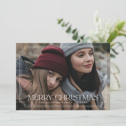 Klassieke tijdloze vrolijke kerstvakantie foto feestdagenkaart (Staand voorkant)