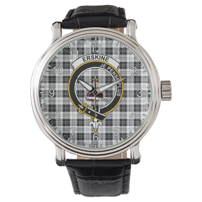 Klassieke Timeless Clan Erskine Black en White Tar Horloge (Voorkant)