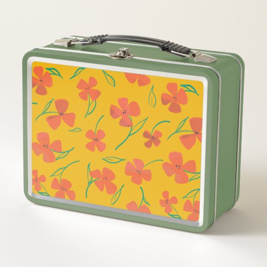 Klassieke Tin Lunchbox met Heldere Rood-Oranje Blo (Voorkant)