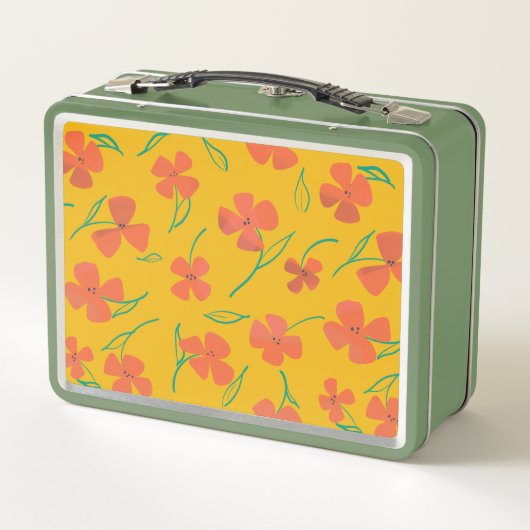 Klassieke Tin Lunchbox met Heldere Rood-Oranje Blo (Achterkant)